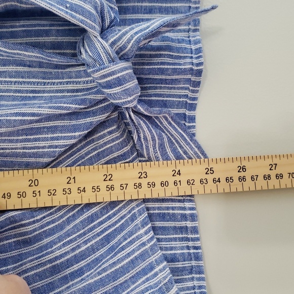 Nautica Women Linen Blend Top XS Blue White Stripes Short Sleeve Button Down - Picture 8 of 12